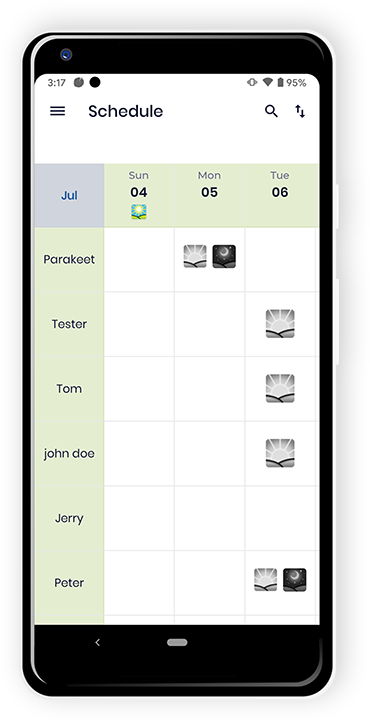Square Infosoft Project Work Android & iOS Mobile App Development Parakeet Schedule