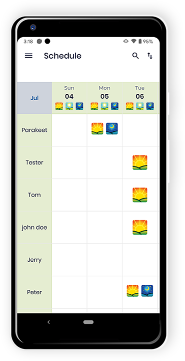 Square Infosoft Project Work Android & iOS Mobile App Development Parakeet Schedule