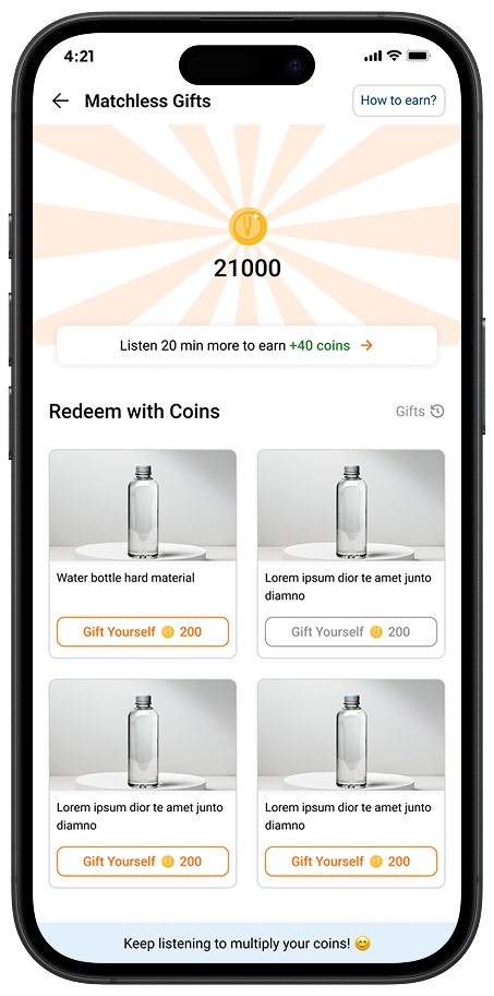 Matchless Gifts screen showing devotional offerings and downloadable content