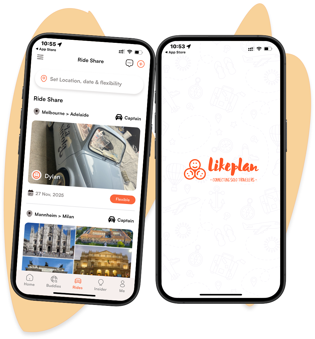 Likeplan travel buddy finder app UI screens – Flutter trip planner app for iOS and Android