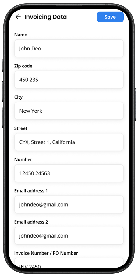 Inspection data and invoicing screen for property inspection app.