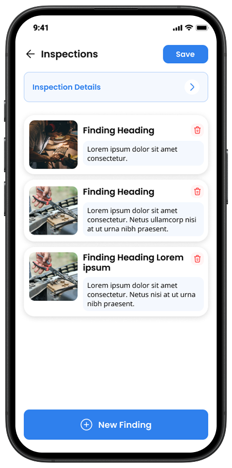 List of inspections in the Scalar AI property inspection mobile app.