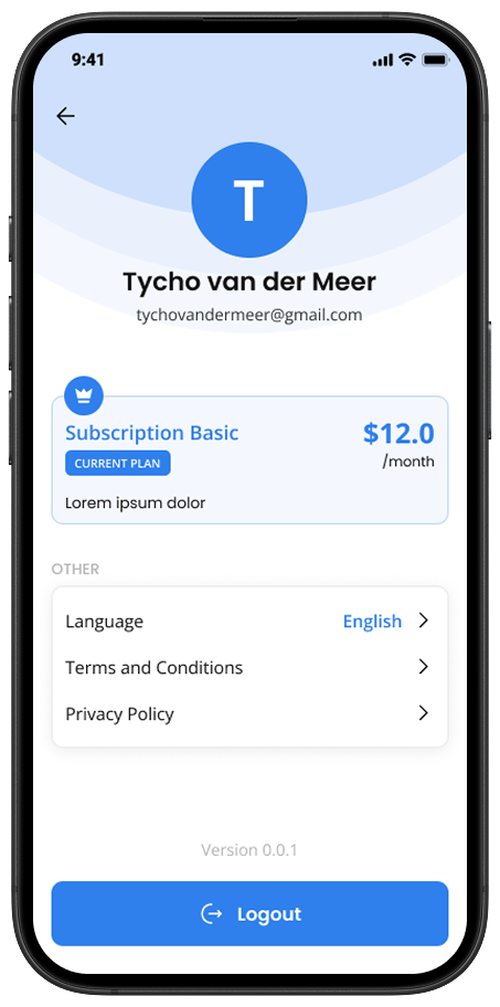 User profile and settings screen for the Scalar property inspection app.