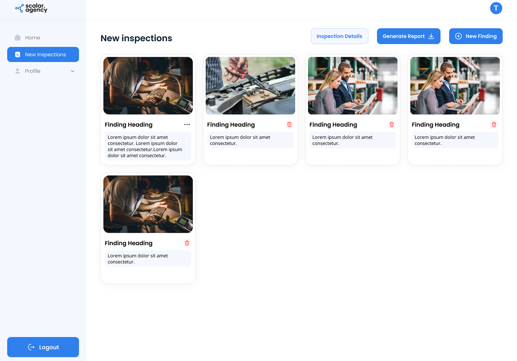 Create new inspection screen with AI-powered tools.