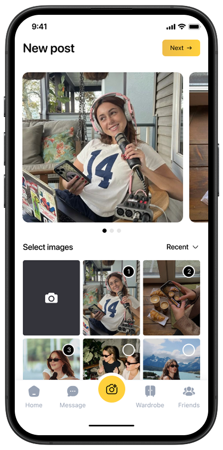 Screen to create and upload a new outfit post in the StyleScore Flutter app.