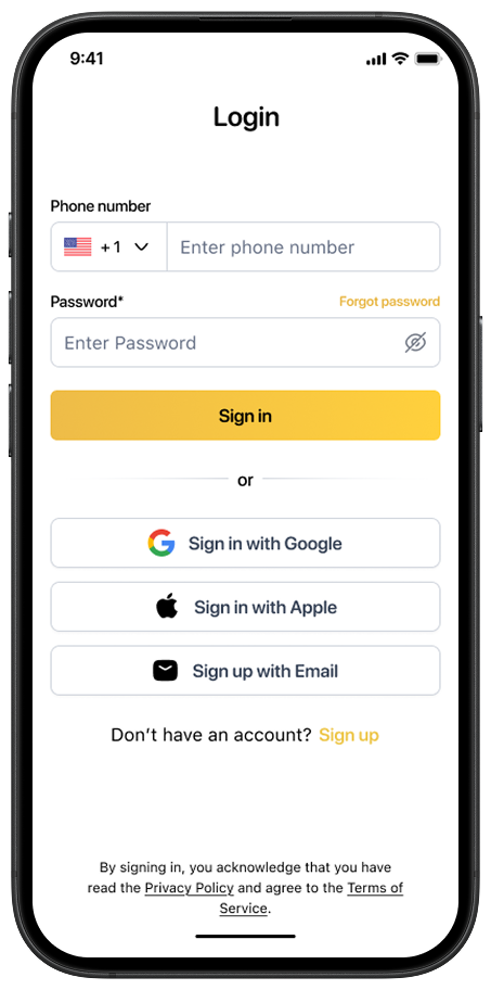 Login screen of StyleScore fashion app with email and social login options.
