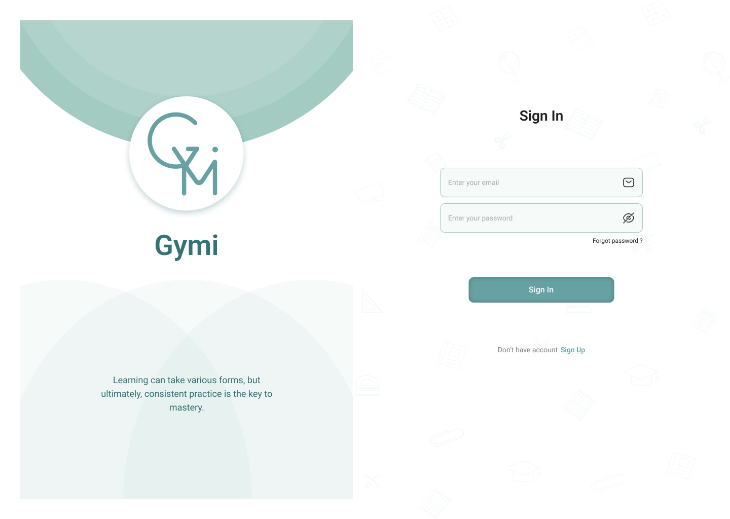 Gymi web login page with email and password fields