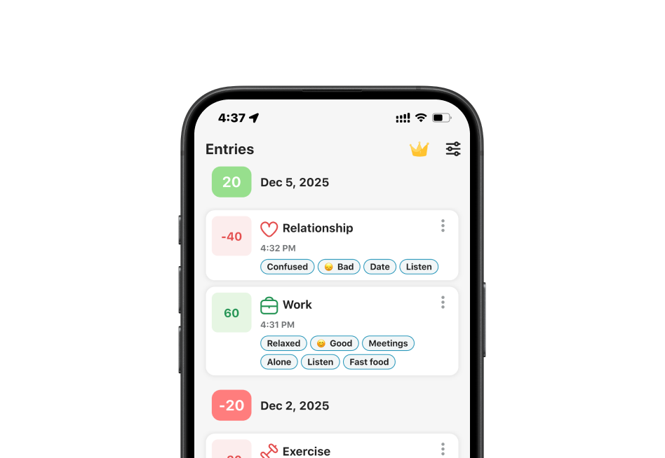 CTA image showing Emotly emotion tracker app entries screen with mood logs and activities designed using Flutter