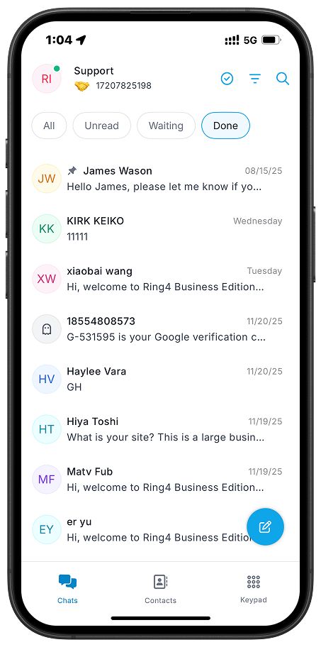Ring4 completed chat conversations screen