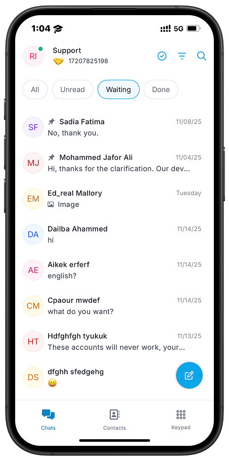 Ring4 chat waiting screen for pending VoIP messages