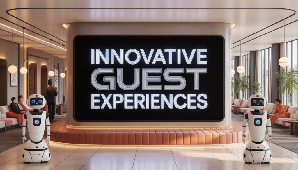 AI use cases in hospitality showing smart hotel automation, AI concierge robots, and personalized guest experience technology.
