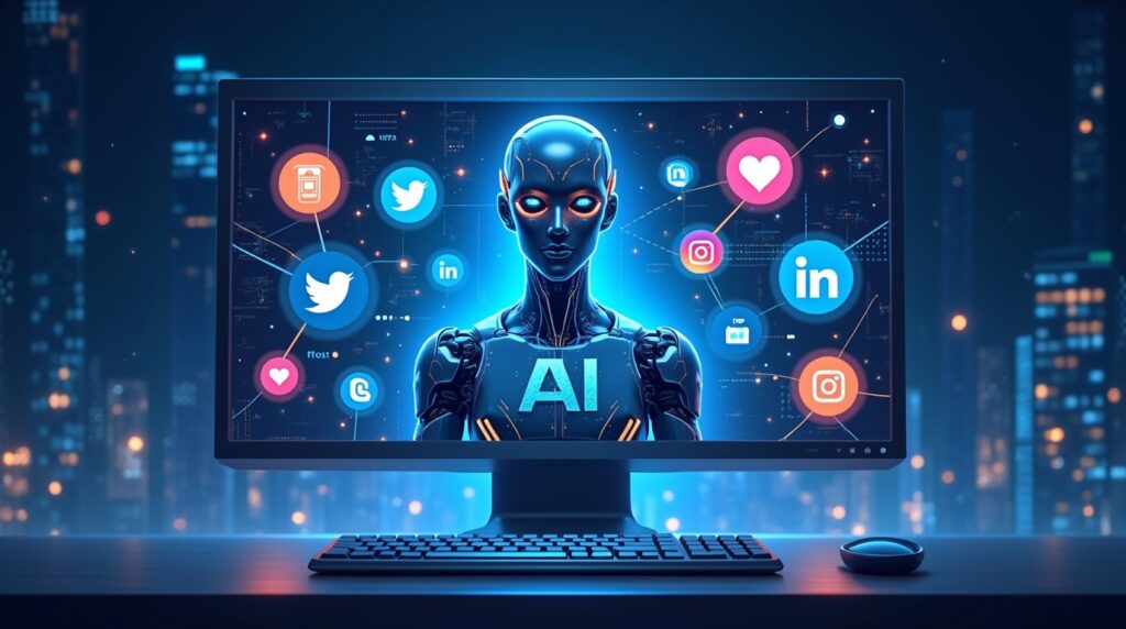 AI use cases in social platforms showing content recommendation and AI-driven social media analytics.