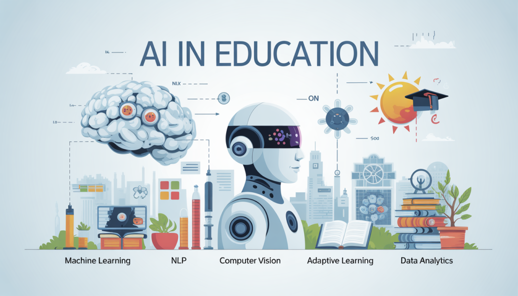 Artificial intelligence in education ecosystem including machine learning, NLP, and adaptive learning