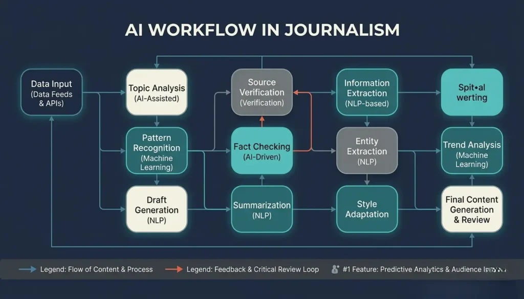 how artificial intelligence works in journalism including machine learning and NLP