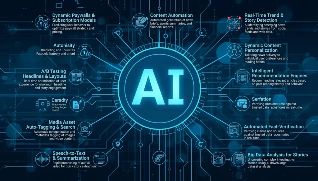 latest trends of artificial intelligence in news including automation, personalization, and AI content generation