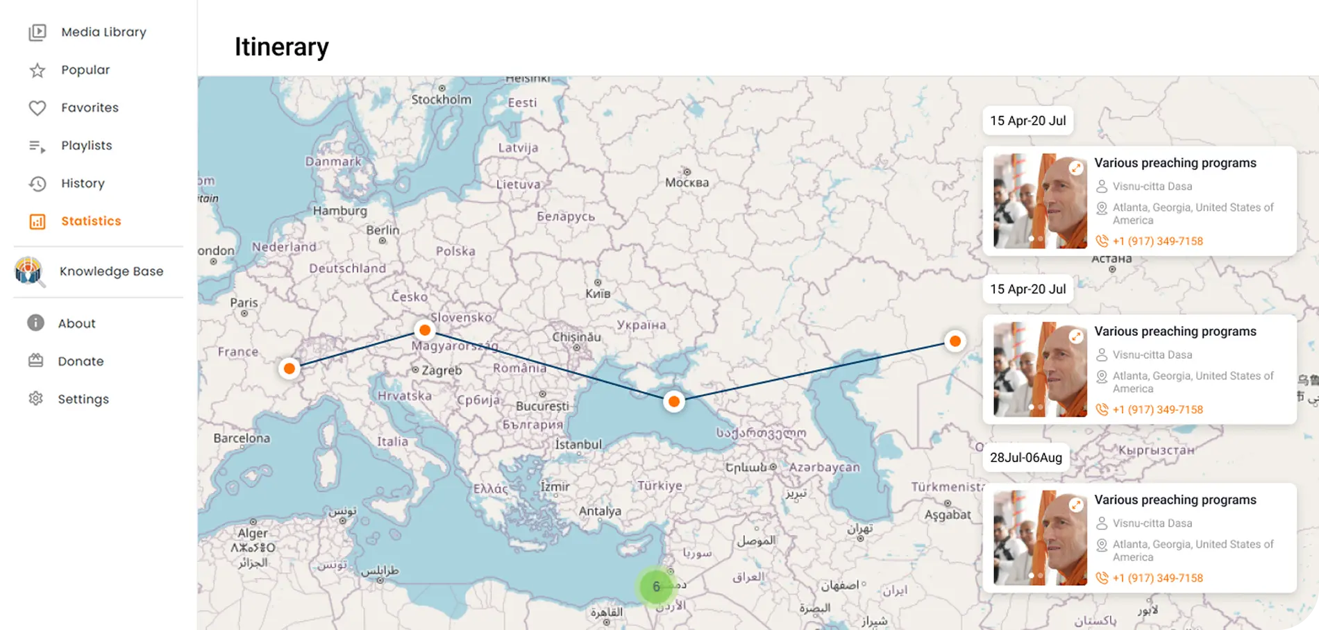 BVKS Spiritual Itinerary Planner Web Platform | Square Infosoft BVKS spiritual itinerary planner web platform showing interactive map routes, scheduled programs, dates, and multiple locations